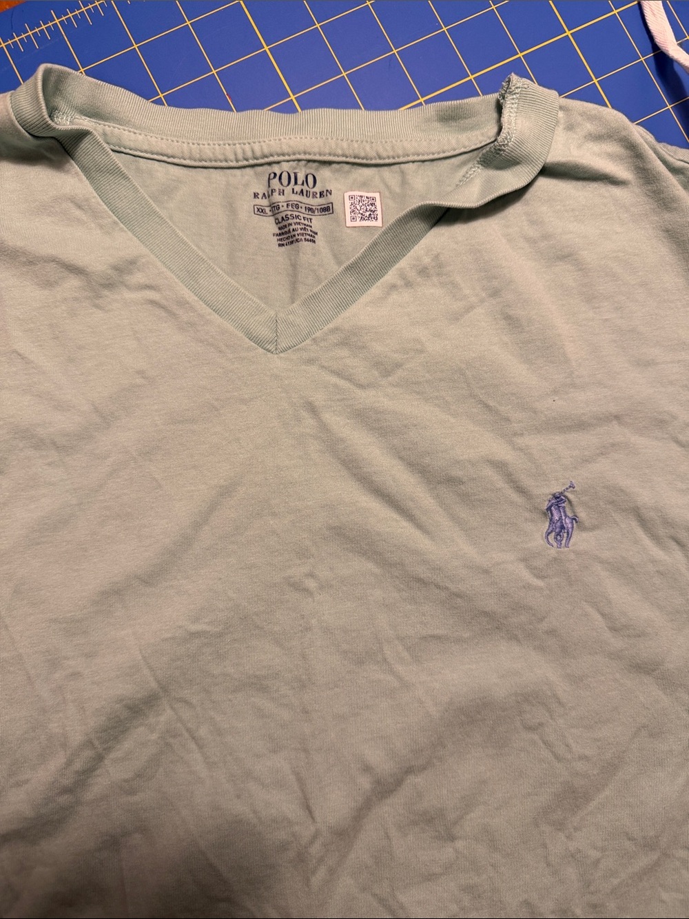 Polo by Ralph Lauren Light Green V-Neck Short Sleeve Tee with Purple Pony